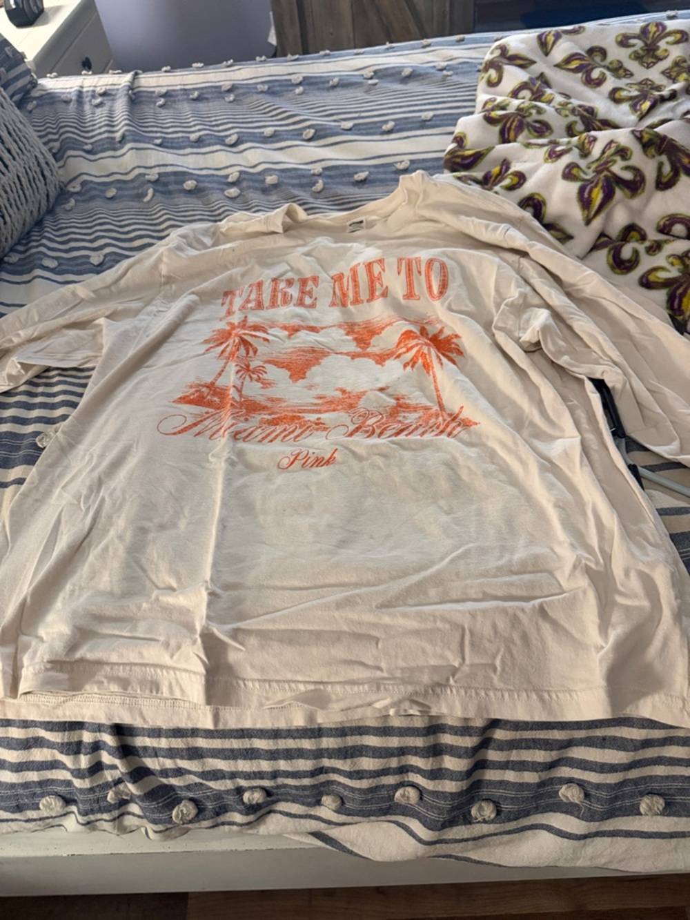 Victoria’s Secret Take Me To Miami Beach Graphic Long Sleeve Tee - Cream & Coral